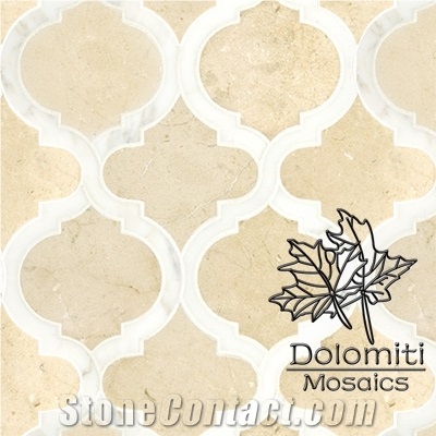 Crema Marfil Mix White Carrara Waterjet Marble Mosaic Tile Wm026 Medallion