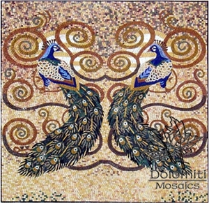 Double Peacocks Marble Mosaic Mural Art Work