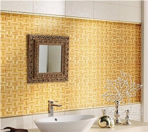 Glass and Metal Mosaic Tiles,Golden Metal and Golden Crystal Glass Mosaic