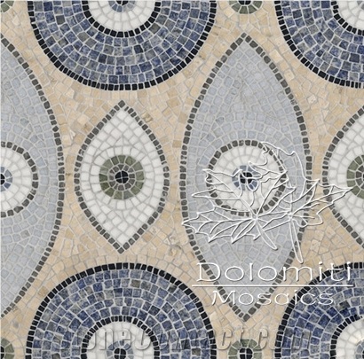 Handcrafted Marble Mosaic in Crema Marfil,Thassos White and Macaubus Hm14 Medallion