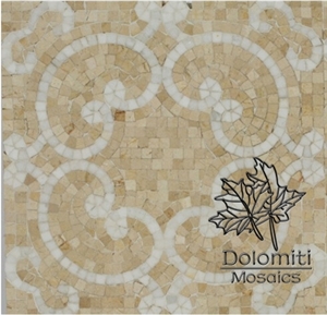 Handcrafted Marble Mosaic Pattern Tile in Crema Marfil and Thassos Hm01 Medallion