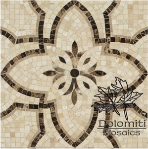 Handcrafted Marble Mosaic Pattern Tiles Hm03 in Crema Marfil and Emperador Medallion
