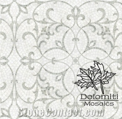 Handcrafted Marble Mosaics in Thassos White,Orental White Marble Medallion