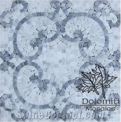 Handcrafted Stone Mosaic Tile in Carrara,Blue Stone -Hm02 Medallion