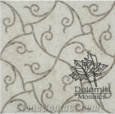 Handcrafted Stone Mosaic Tiles in Thassos White,Grey Marble Hm07 Medallion