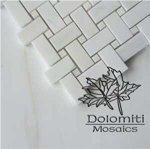 Herringbone Marble Mosaic Tiles in Bianco Dolomiti 1 X 2", Polished