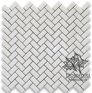 Herringbone Marble Mosaic Tiles in Thassos White 1" X 2" Honed or Polished