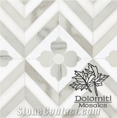 Herringbone Marble Tiles Waterjet Marble Mosaic Tile in Thassos White, Calacatta Wm029 Medallion