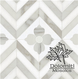 Herringbone Marble Tiles Waterjet Marble Mosaic Tile in Thassos White, Calacatta Wm029 Medallion
