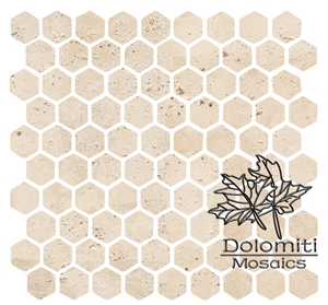 Hexagon Stone Mosaic Tile in White Travertine