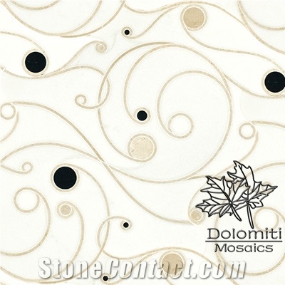 Interlocking Veins,Waterjet Marble Tiles in Thassos White and Crema Dots-Wm020 Medallion