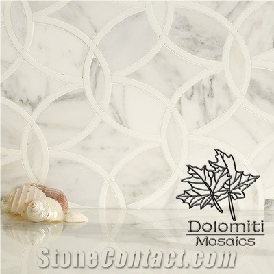 Loopers Pattern Marble Waterjet Mosaic Tiles in Carrara White,Thassos White Marble, Wm002 Medallion