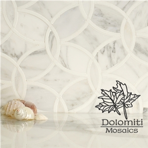 Loopers Pattern Marble Waterjet Mosaic Tiles in Carrara White,Thassos White Marble, Wm002 Medallion