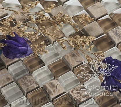 Marble and Glass Mosaic Tiles in Emperador and Crystal Glass