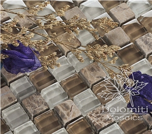Marble and Glass Mosaic Tiles in Emperador and Crystal Glass