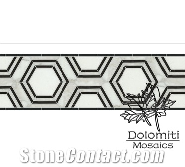 Marble Border by Waterjet,Shown in Calacatta White and Nero Marquina Molding & Border