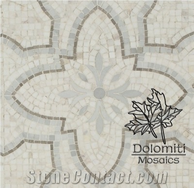 Marble Handcrafted Mosaic Tiles in Thassos White,Golden Emperador,Bluestone Hm06 Medallion