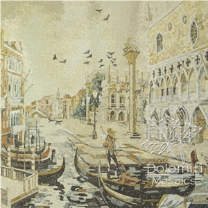 Marble Mosaic Art Mural Venice Gondola