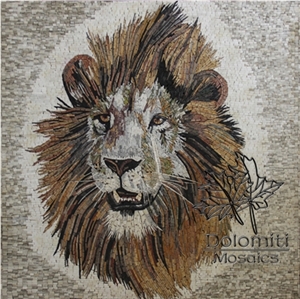 Marble Mosaic Mural Of Lion Art Work