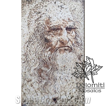 Marble Mosaic Portrait Of Leonardo Di Ser Piero Da Vinci Art Work