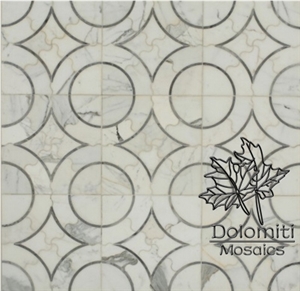 Marble Pattern Design by Waterjet in Calacatta and Carrara Marble, Polished- Wm022 Medallion
