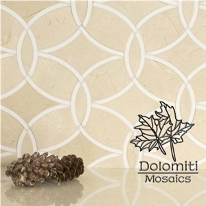 Micro Waterjet Marble Mosaic Tile in Crema Marfil and Thassos White Wm002 Medallion