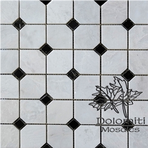 Premium Marble Mosaic Tiles in Bianco Dolomiti Mix Black Dots -1 X 1 Hexagon Marble Mosaic Tiles