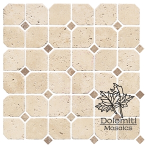Square Stone Mosaic in Tumbled Unfilled Travetine