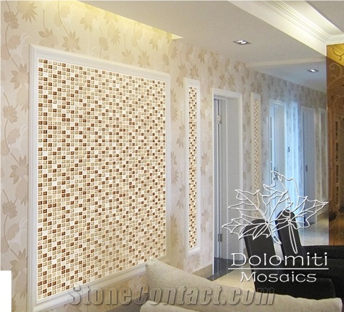 Stone and Glass Mosaic Tiles in Crystal Glass and Sugar Marble