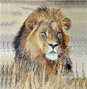 Stone Mosaic Art Lion in the Grass