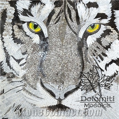 Stone Mosaic Art Mural-White Tiger