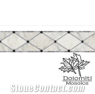 Stone Waterjet Mosaic Border Shown in Calacatta and Orential White Marble Molding & Border