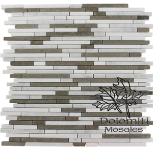 Strip Pattern Mosaic Tiles in Aristone White and Royal Grey- 3/8 X 6 Mosaic Tile Pattern