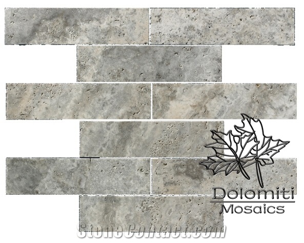 Subway Tile in Tumbled Silver Travertine 3x6" Cultured Stone