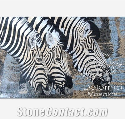 Three Zabras Stone Mosaic Art Mural