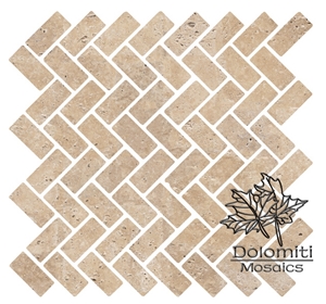 Travertine Mosaic Tiles in Herringbone Pattern