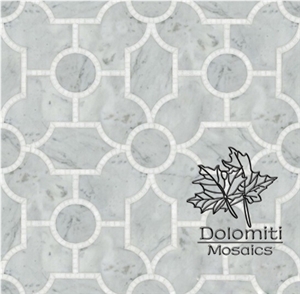 Waterjet and Hand Cut Natural Stone Mosaic in Carrara White,Thassos White- Wm0020 Medallion
