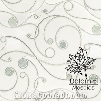 Waterjet Marble in Thassos White and Ming Green Wm007 Medallion