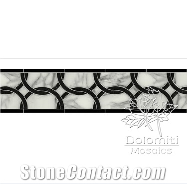 Waterjet Marble Mosaic Border Shown in Statuario and Nero Marquina