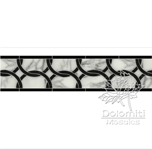 Waterjet Marble Mosaic Border Shown in Statuario and Nero Marquina