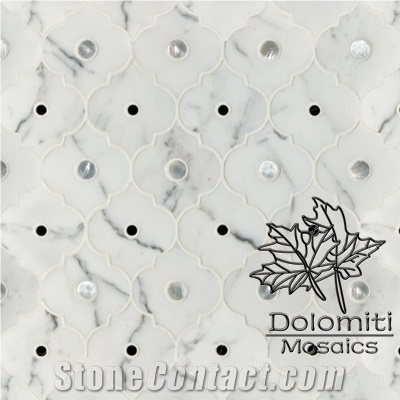 Waterjet Stone Design in Calacatta White,Mother Of Pearl,Waterjet Marble Mosaic Tile Wm017 Medallion