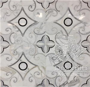 Waterjet Stone Mosaic in Calacatta White,Carrar Cd Waterjet Marble Mosaic Medallion Wm015