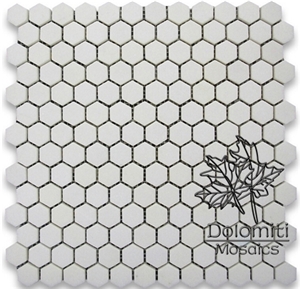 White Marble Hexagon Mosaic Tile in Greece Thassos White 1"X1" Pure White Chips