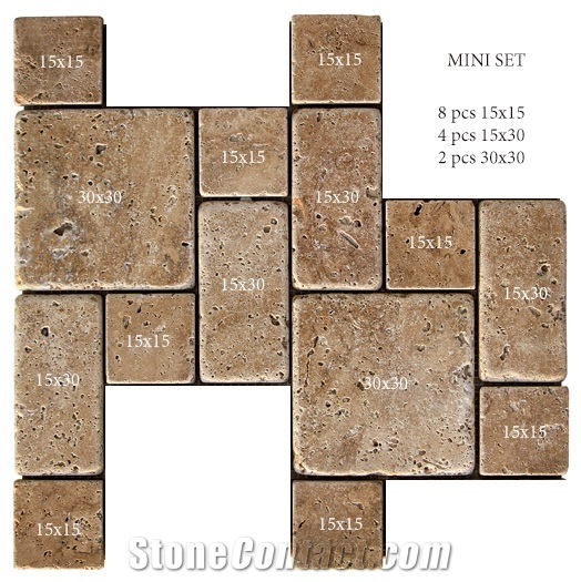 Its Noce Travertine French Pattern Tumbled Set Tiles, Brown Travertine Tiles & Slabs