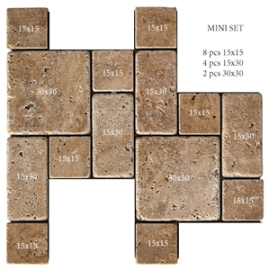 Its Noce Travertine French Pattern Tumbled Set Tiles, Brown Travertine Tiles & Slabs