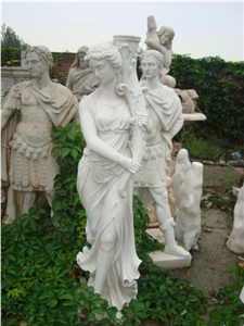 Hand Carved Marble Garden Sculpture, White Marble Sculptures