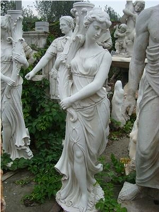 Hand Carved Marble Garden Sculpture, White Marble Sculptures