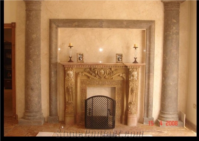 Breccia Custonaci Marble Fireplace Design