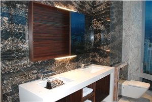 Bathroom Wall in Portoro Extra Marble, Portoro Gold Black Marble Bath Design