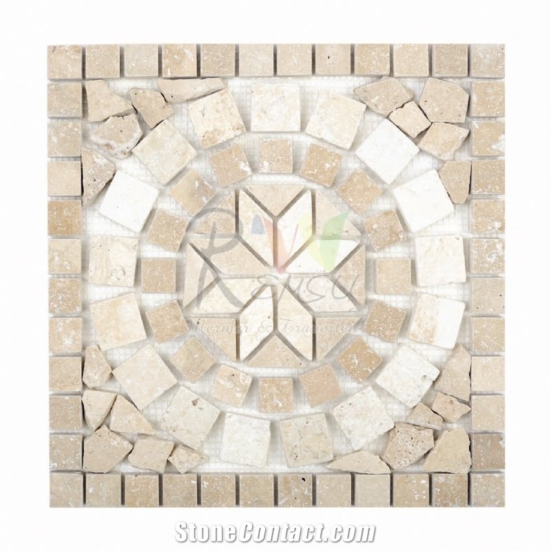 Travertine Mosaic Floor Medallion Clic Beige Travertine Mosaic Floor Medallion